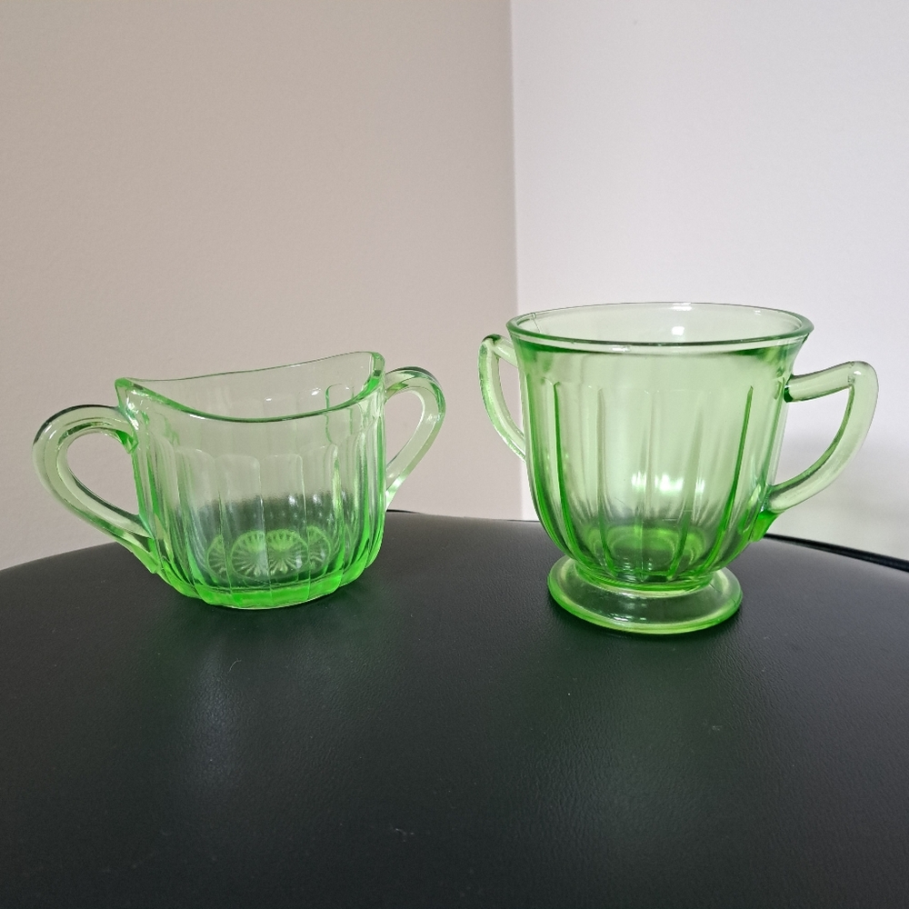 Pair Of Uranium Glass Open Sugar Bowls